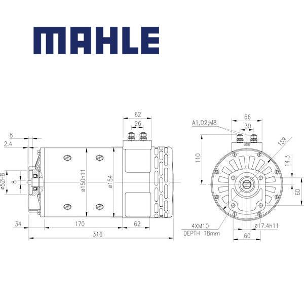 Electric Motor MM116 MAHLE 022439, 200543924821, 9836402, MM 116